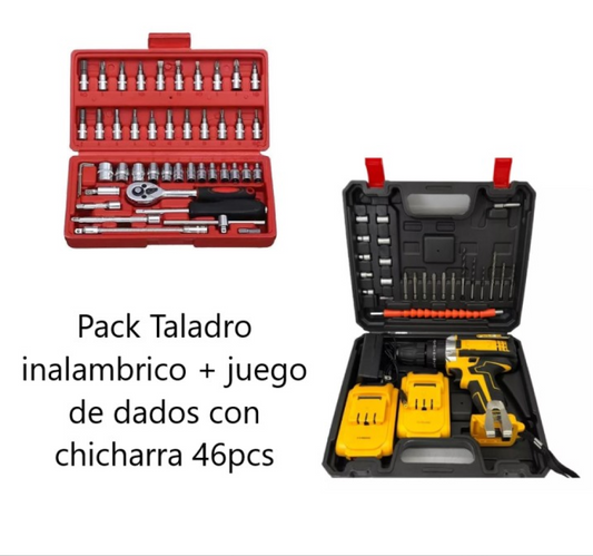 Pack Taladro Inalam Juego Dados 46pcs